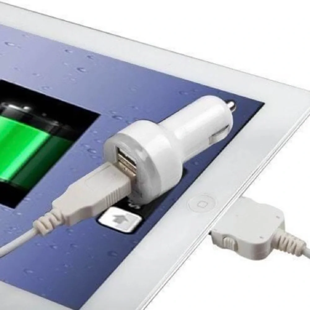 White Dual USB Universal Adapter Car Charger